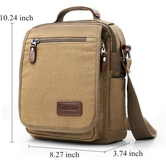 Mens Canvas Messenger Crossbody Bag Travel Work Shoulder Bag iPad Pockets - Picture 4 of 7